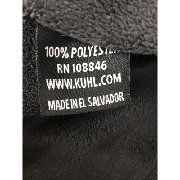 KUHL Moto-Vation Black Fleece Brown Leather Trim Full Zip Jacket Pockets sz M - Picture 13 of 14